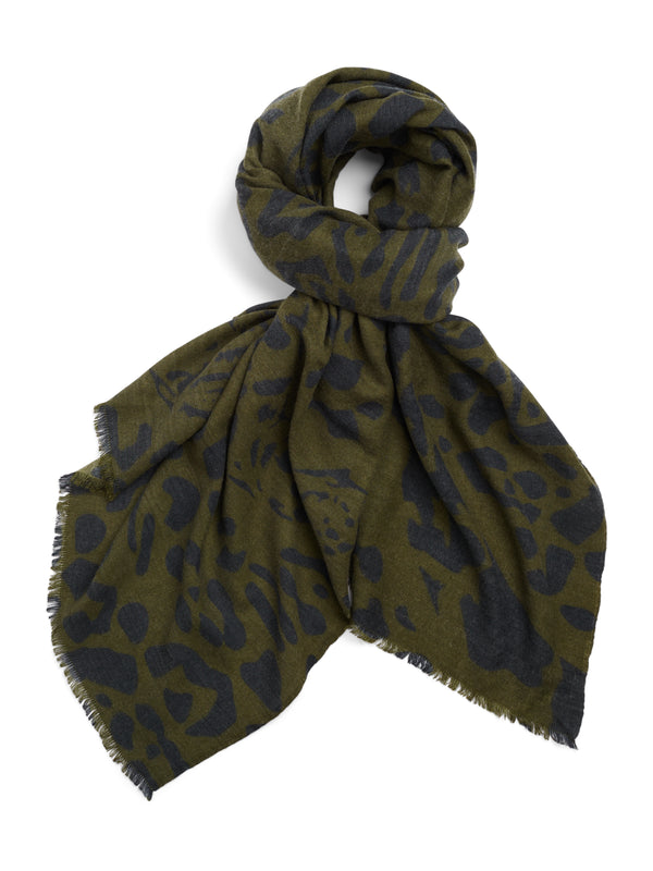 Olive Leopard Wool Scarf