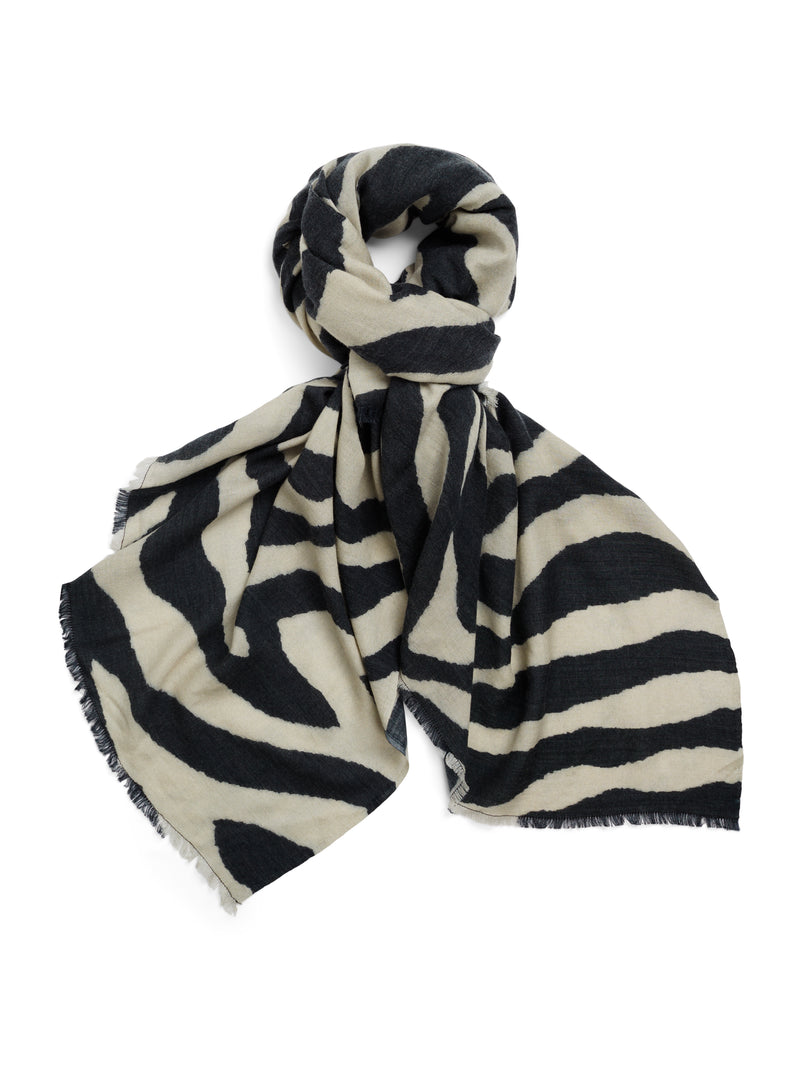 Zebra Ivory Wool Scarf